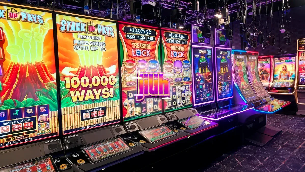 Isang mobile phone na nagpapakita ng live-streamed slot machine interface.